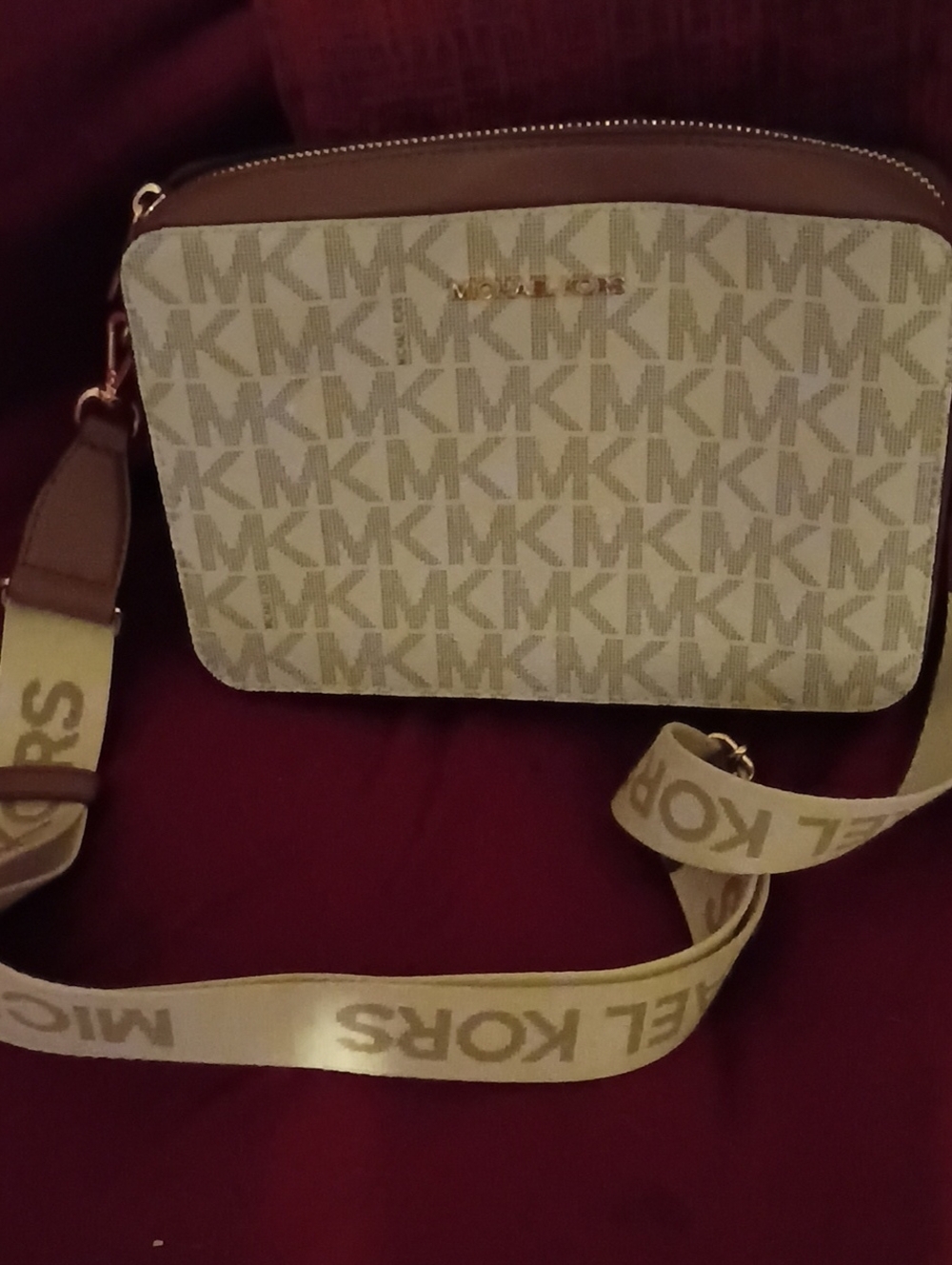 Michael Kors Beige & Brown MK Logo Crossbody Bag